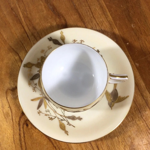 Vintage Limoges Gold Bird Floral Porcelain Cup and Saucer Set - Picture 5 of 7